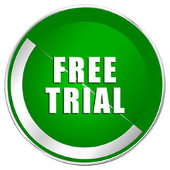 Free trial silver metallic border green web icon for mobile apps and internet.