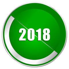 New year 2018 silver metallic border green web icon for mobile apps and internet.