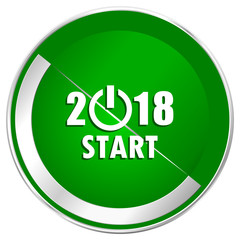 New year 2018 silver metallic border green web icon for mobile apps and internet.