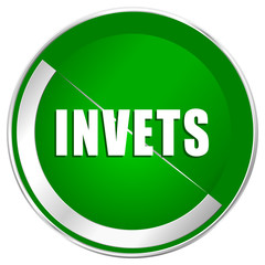 Invest silver metallic border green web icon for mobile apps and internet.