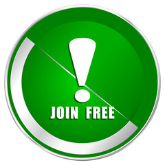 Join free silver metallic border green web icon for mobile apps and internet.