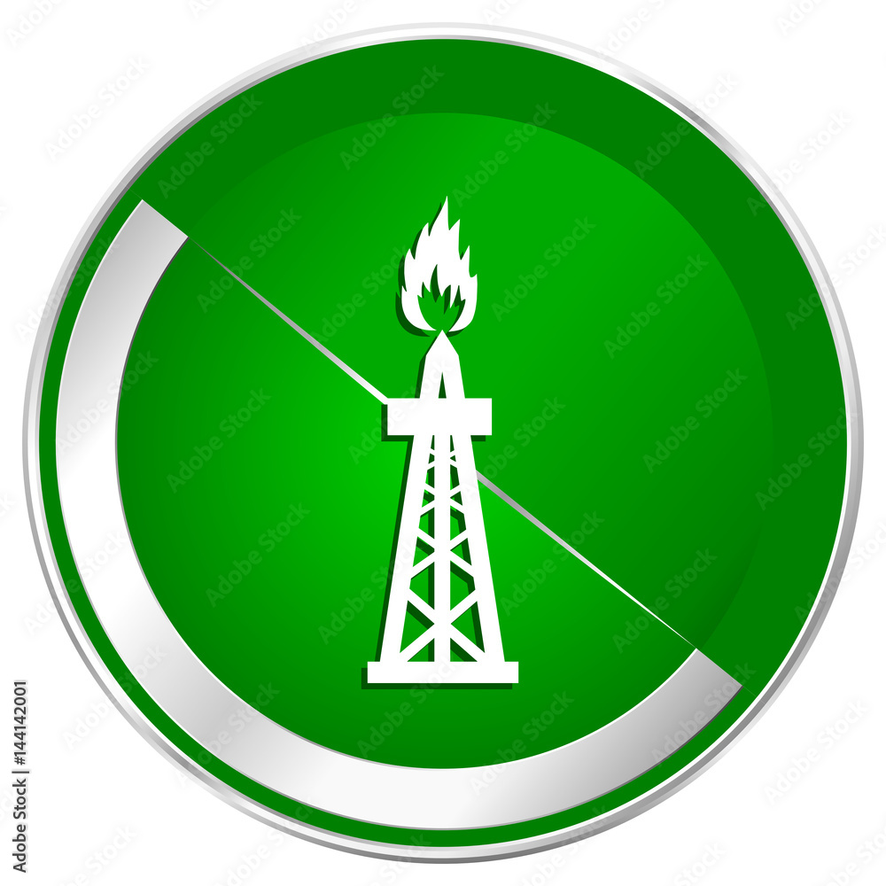 Poster gas silver metallic border green web icon for mobile apps and internet.
