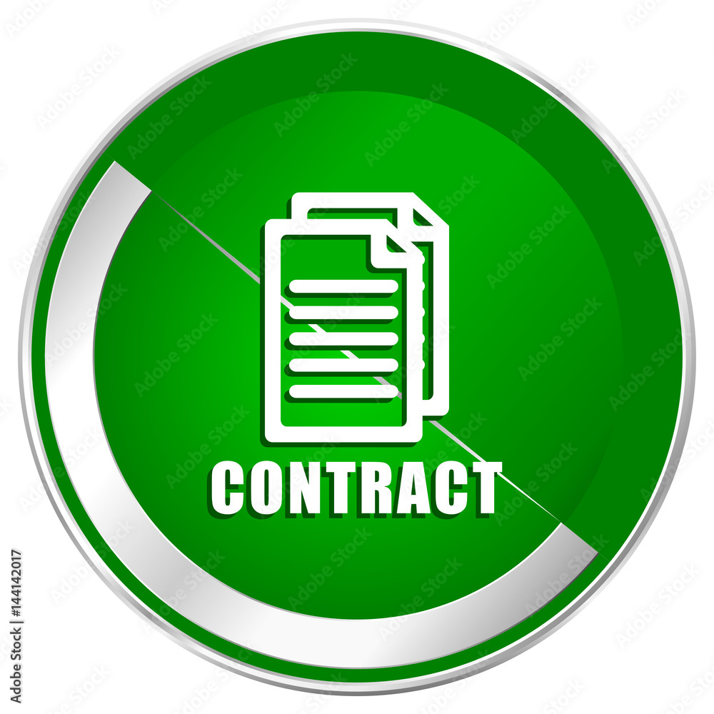 Poster contract silver metallic border green web icon for mobile apps and internet.