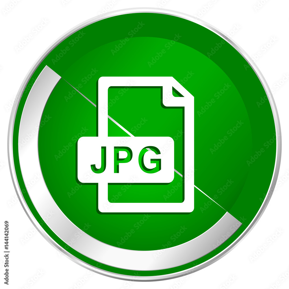 Aufkleber jpg file silver metallic border green web icon for mobile apps and internet.