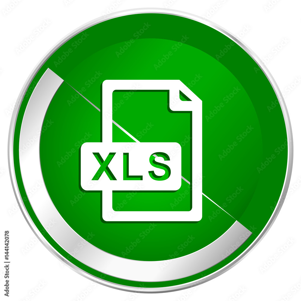 Poster Xls file silver metallic border green web icon for mobile apps and internet.