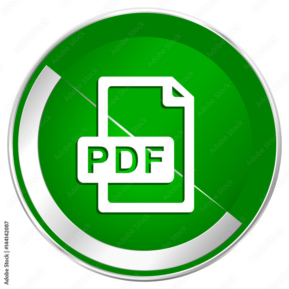 Poster Pdf file silver metallic border green web icon for mobile apps and internet.