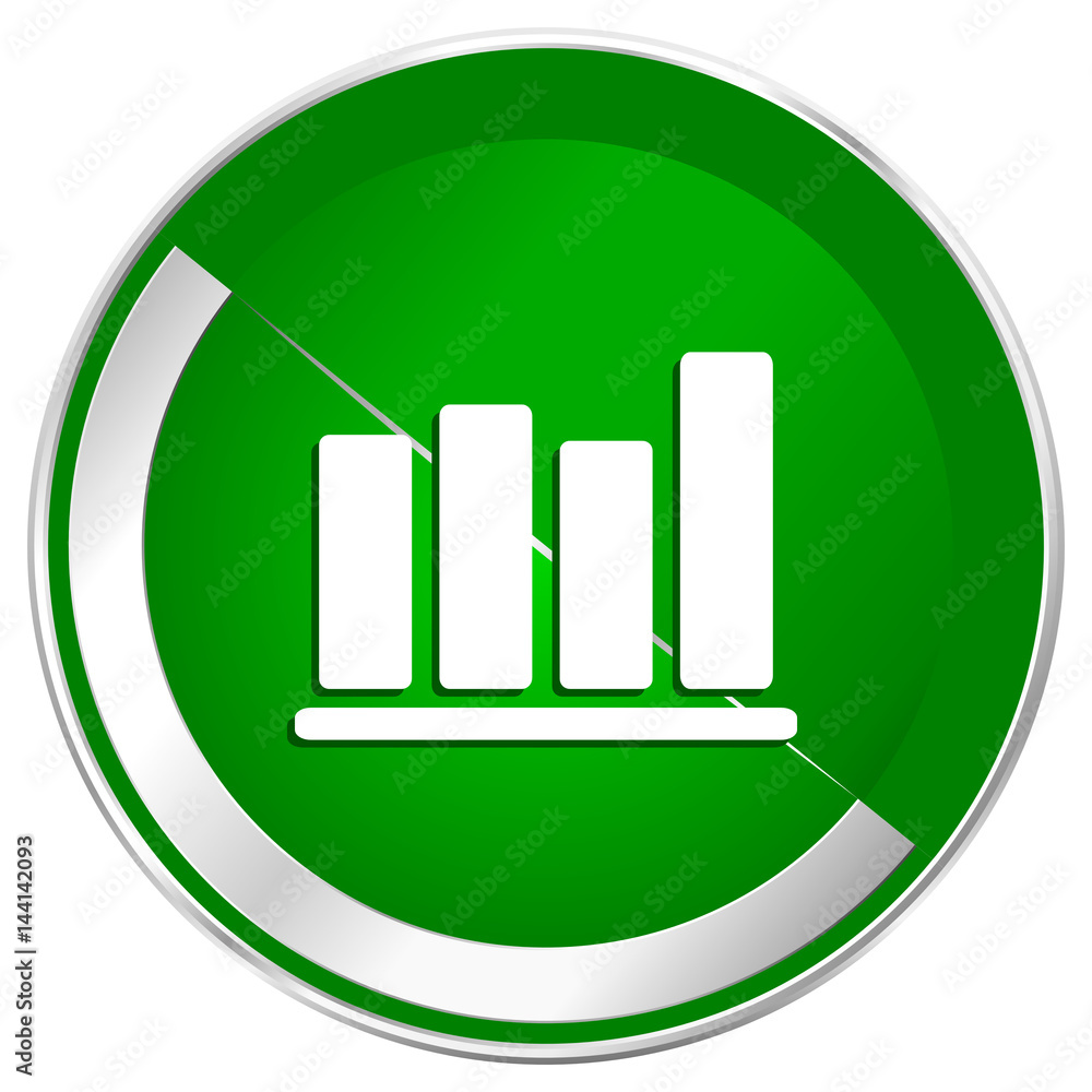 Poster Bar chart silver metallic border green web icon for mobile apps and internet.