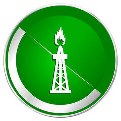 Gas silver metallic border green web icon for mobile apps and internet.