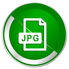 Jpg file silver metallic border green web icon for mobile apps and internet.