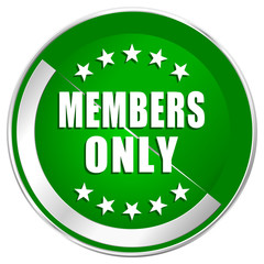 Members only silver metallic border green web icon for mobile apps and internet.