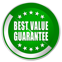 Best value guarantee silver metallic border green web icon for mobile apps and internet.