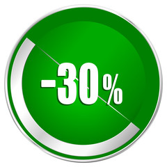 30 percent sale retail silver metallic border green web icon for mobile apps and internet.