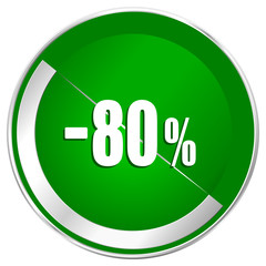 80 percent sale retail silver metallic border green web icon for mobile apps and internet.