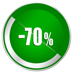 70 percent sale retail silver metallic border green web icon for mobile apps and internet.