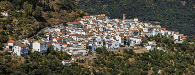 Fototapeta premium Algatocin white village panoramic view, Andalusia, Spain.