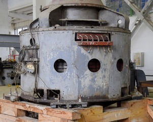 Engines of water pumps at a water pumping station. Pumping irrig