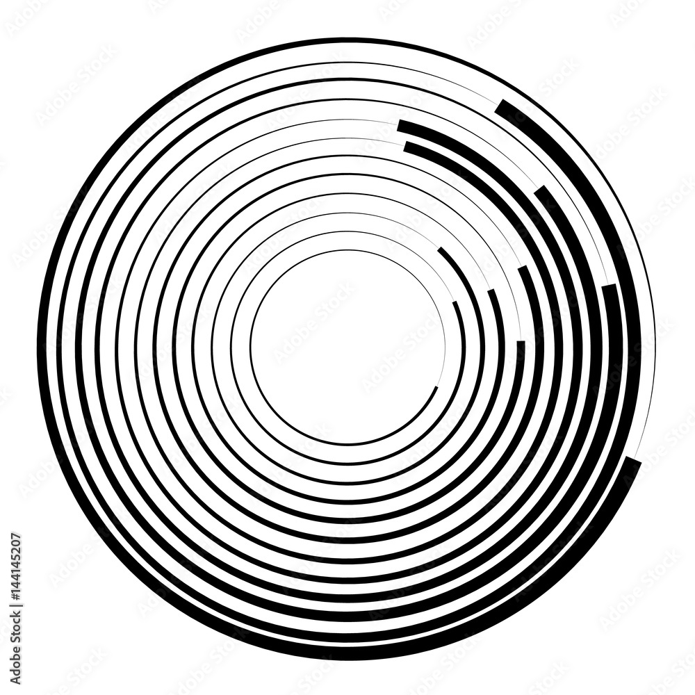 Poster concentric circles geometric element. radial, radiating circular graphic.