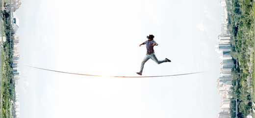 Man in virtual helmet . Mixed media