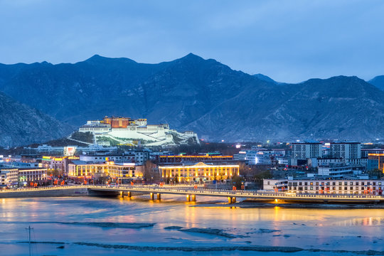 beautiful lhasa in nightfall