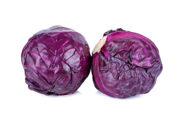 whole fresh red cabbage on white background