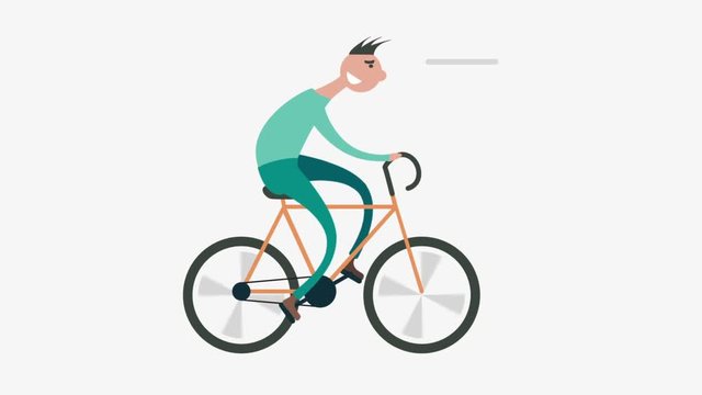 Cartoon man cycling road bicycle outdoors fitness. HD seamless looped motion graphic animation.