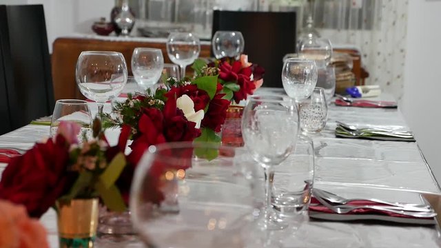 Beautifully decorated table with flowers