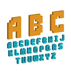 Pixel retro font video computer game design 8 bit letters electronic futuristic style vector abc typeface digital creative alphabet isolated