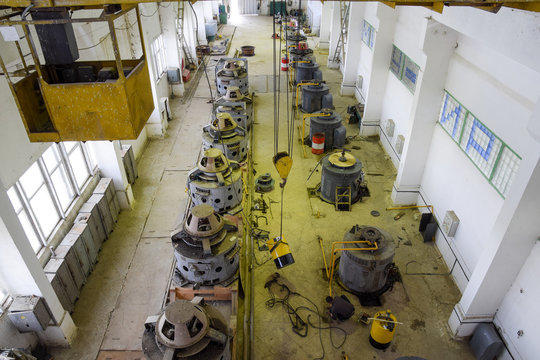 Engines of water pumps at a water pumping station. Pumping irrig
