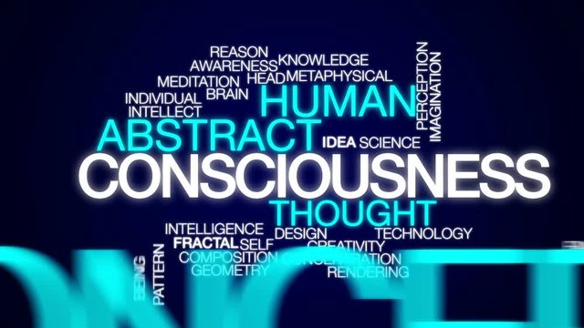 Consciousness animated word cloud, text design animation.