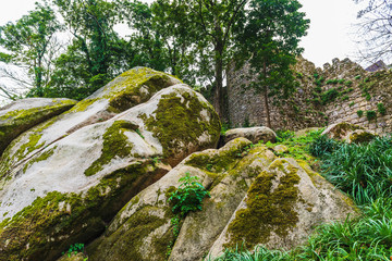 Ancient Moorish Castle in the huge rocks. Sintra. Portugal
