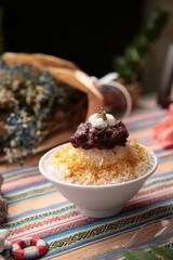 shaved ice with flower