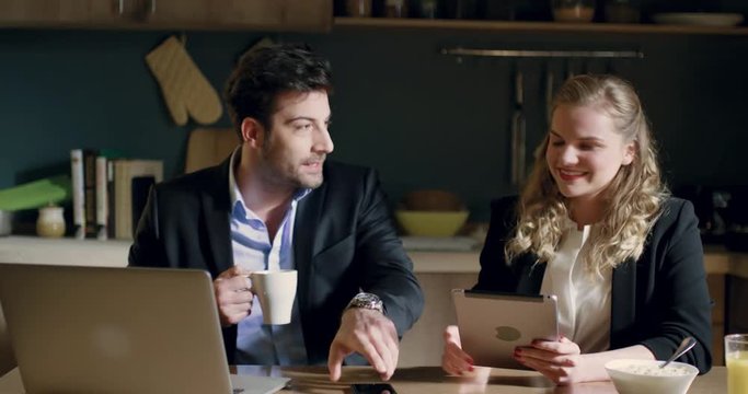 Business couple making selfy and preparing to work