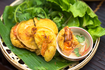 Vietnamese shrimp pancake (Banh Tom in Vietnamese)