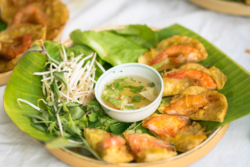 Vietnamese shrimp pancake (Banh Tom in Vietnamese)