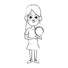 young girl holding ball icon image vector illustration design 