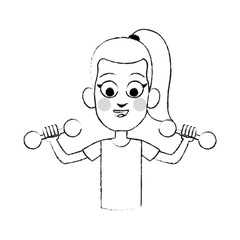 young girl lifting weights icon image vector illustration design 