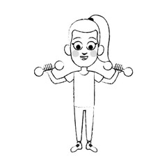 young girl lifting weights icon image vector illustration design 