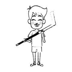 young boy with hockey stick icon image vector illustration design 