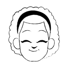 face of happy young girl with curly hair and headband icon image vector illustration design 