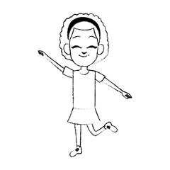 happy young girl with stretched arms dancing icon image vector illustration design 