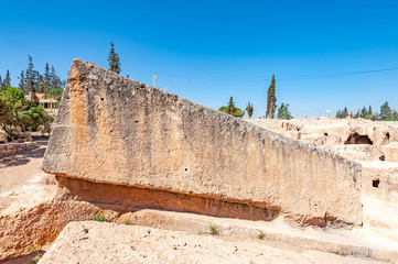 Hajar al Hibla of Baalbek in Lebanon. It is located about 85 km northeast of Beirut and about 75 km...