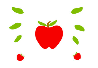 A red apple with green leaves