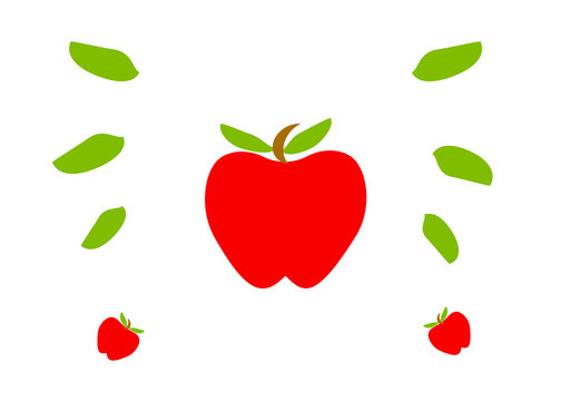 A red apple with green leaves