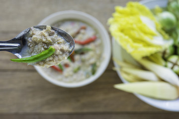 Soya bean dipping sauce with pork in coconut milk