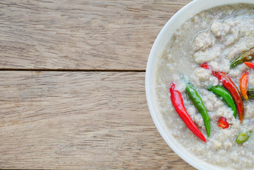 Soya bean dipping sauce with pork in coconut milk