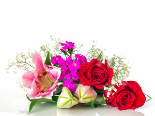 Bouquet of flowers on white background.