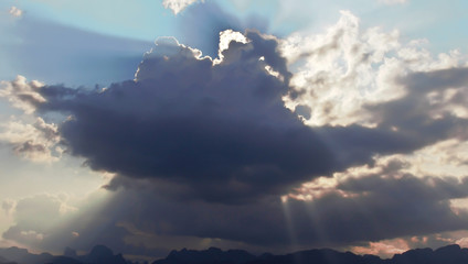 Beautiful overcast sky with clouds and sunlight