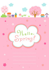 Spring landscape background with cute frame template.