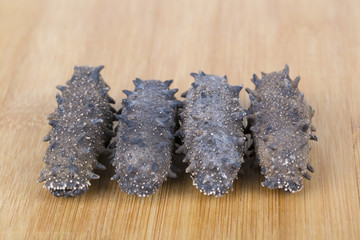 Dried sea cucumber on the table