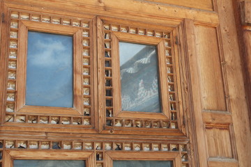 Amdo Tibet Tibetan Wood Wooden Window Windows Monastery Monastic Reflection Design Decorated Carving Carved Shrine Temple Buddhist Buddhism Buddha China Chinese Asia Asian